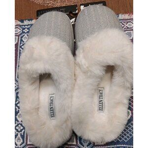 ELLEN TRACY Women’s Size 9M/L Grey &‎ Sparkles Slippers W/Memory Foam & Fur NWT